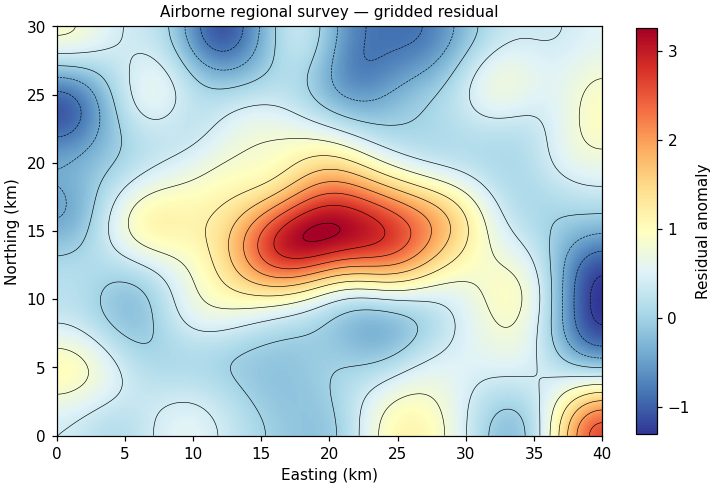 Contoured regional anomaly map from an airborne survey